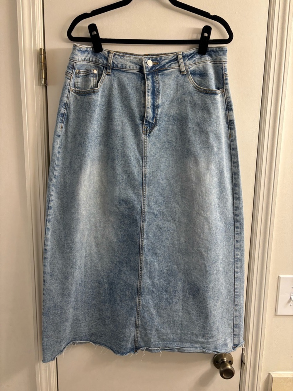 Light Wash Denim Midi Skirt